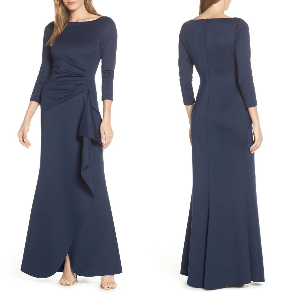 ELIZA J BLUE Techno Scuba Pleat Evening DRESS GOWN